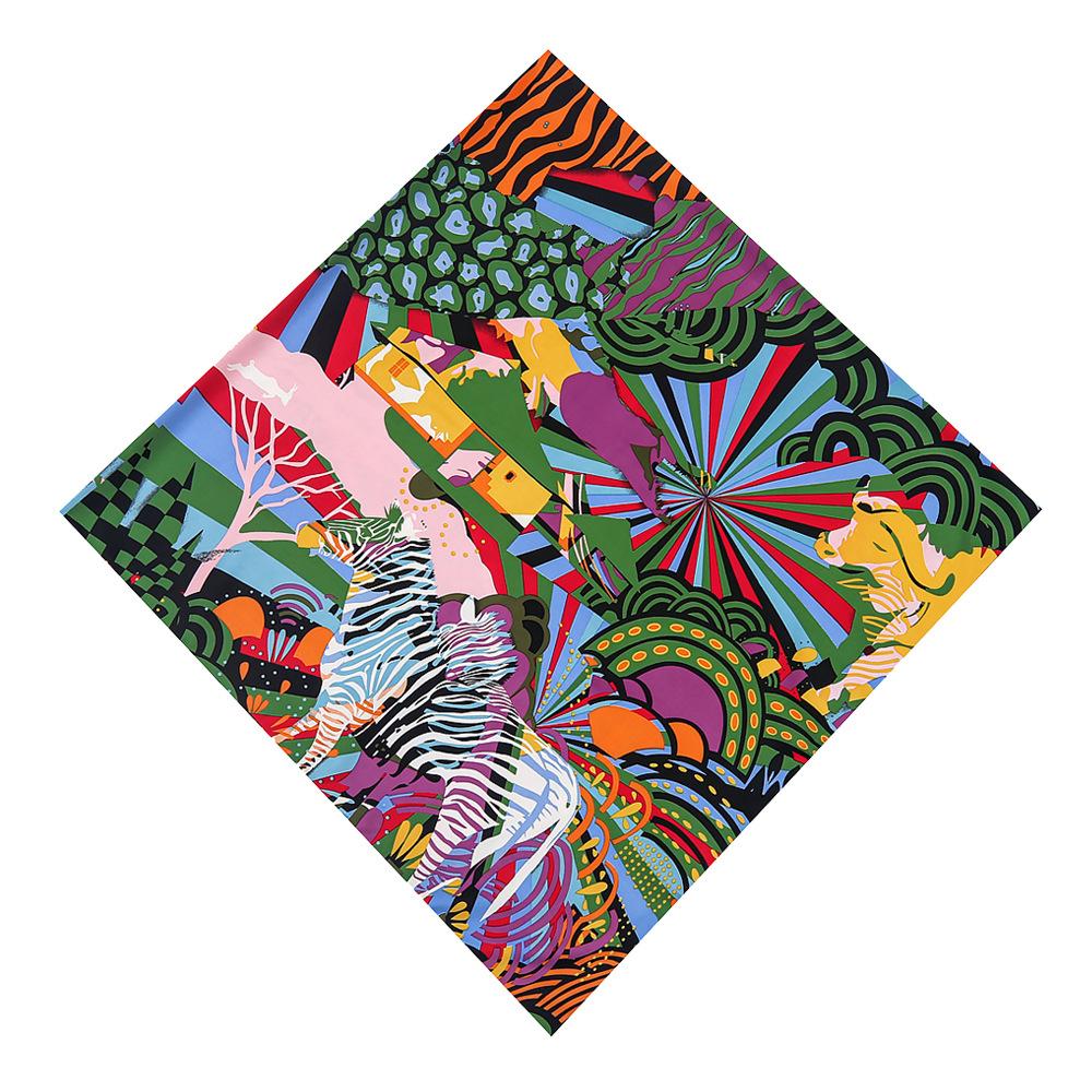 130cm Silk Scarf Animal Print Flowers Square Scarf Fashion Design Women Shawl Bandana Kerchief Scarves Hijab
