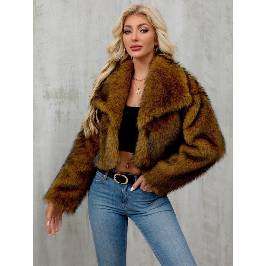 Women's Autumn and Winter New Imitation Fur Jacket Top, Women's Artificial Fur Short Plush Jacket