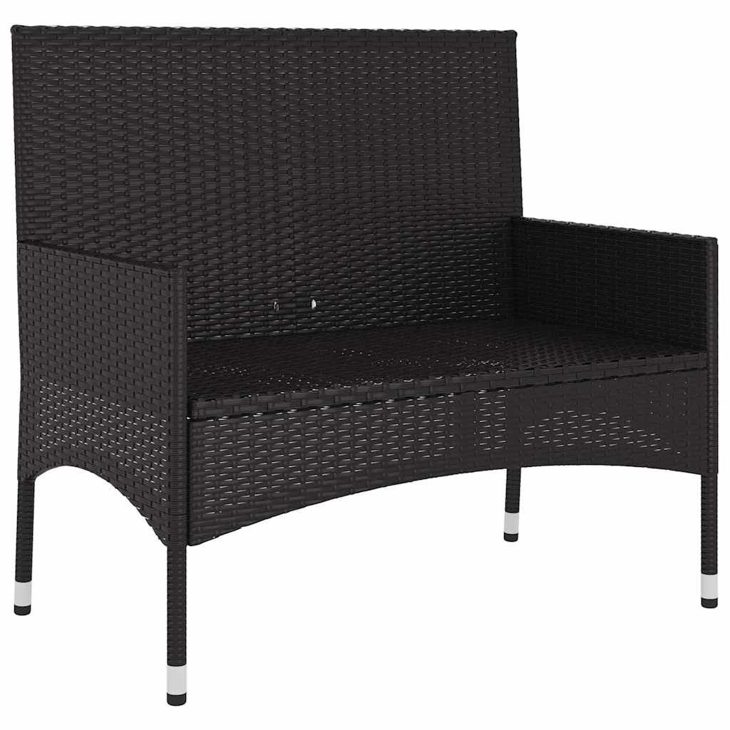 2 Seater Garden Bench with Cushions Black Poly Rattan