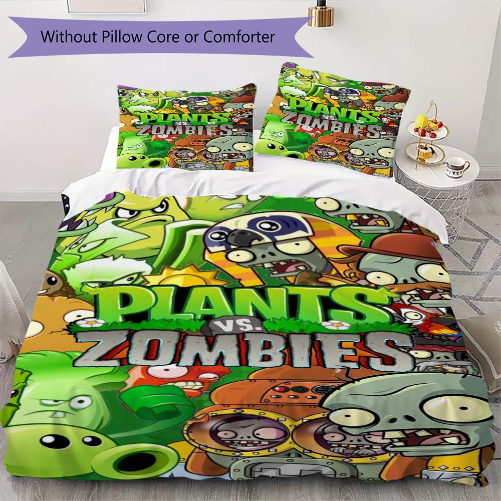 Plants Vs. Zombies Print Pattern Bedding,Quilt Set Quilt Cover Pillowcase Home Birthday Gift (1*duvet Cover+2*pillowcase,without core)XSJT0917560