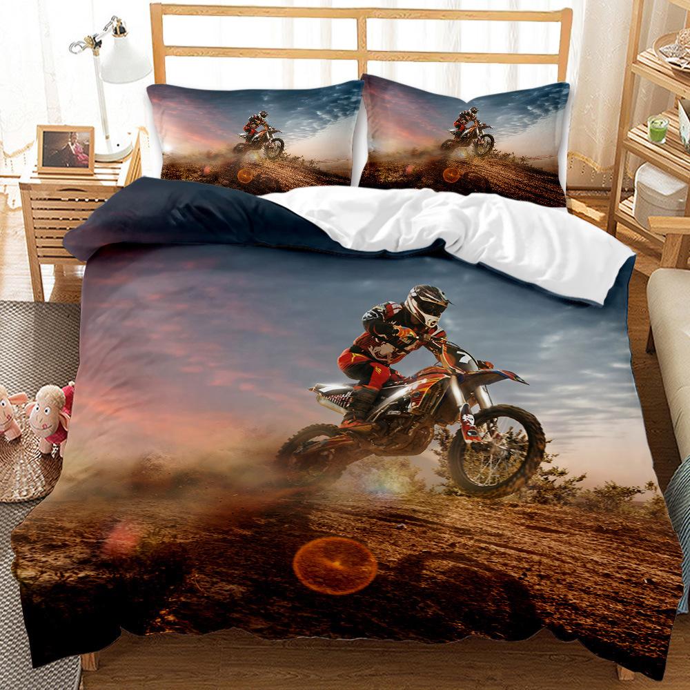 Cool Motorcycle Off-Road Locomotive Three-Piece Set Quilt Cover Bedding