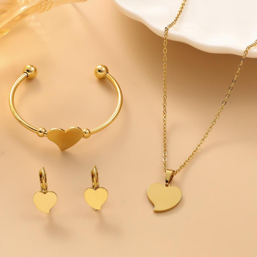 Stainless Steel Jewelry Set: Exquisite European & American Style Bracelet, Earrings, and Necklace