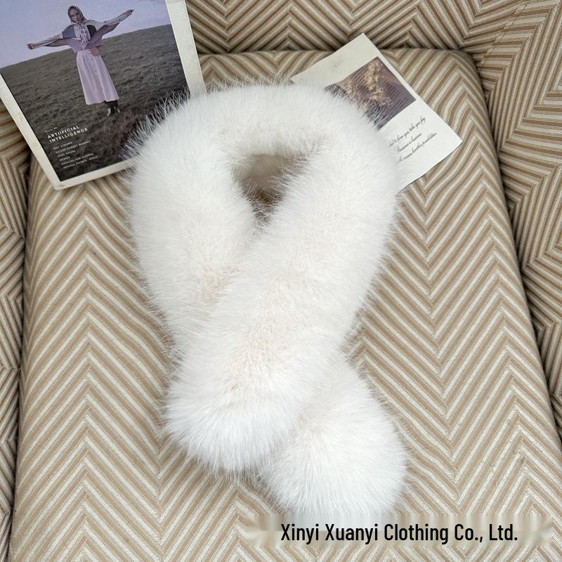 Double-Sided Faux Fox Fur Scarf: Thick, Warm, and Versatile Neck Warmer for Autumn and Winter.