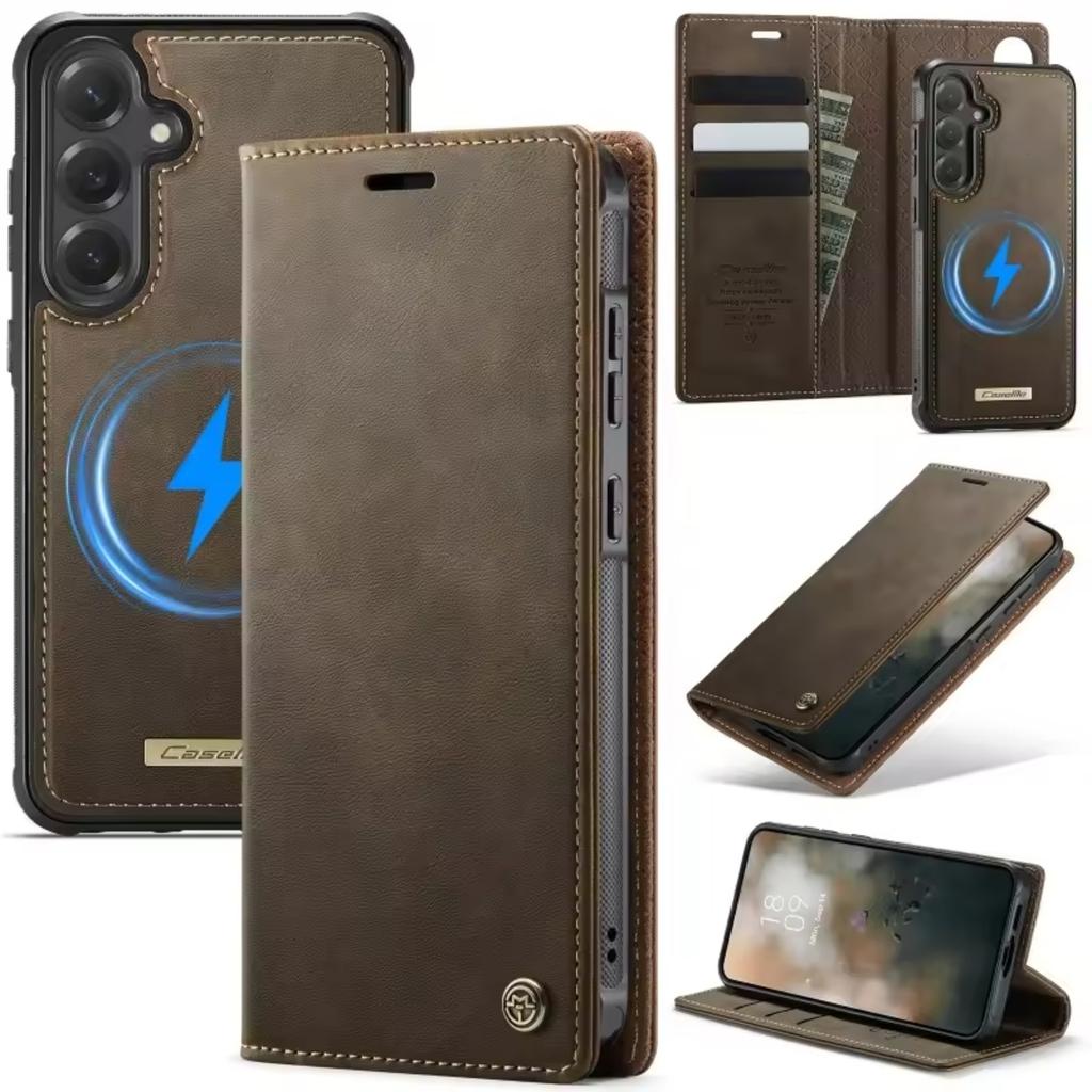 Magnetic Wireless Charging Leather Wallet Phone Case for Samsung Galaxy S26 Ultra S25 FE S24 S23 S22 S21 Plus A17 A56 Flip Cover