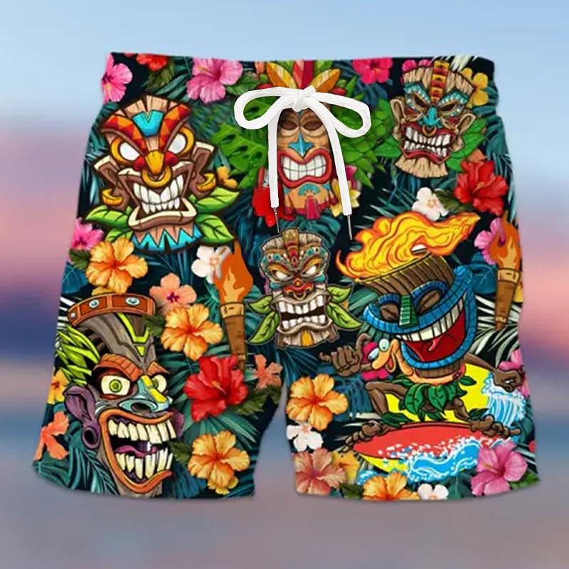 

Men s Mask Flower / Plants Swimming Trunks Board Shorts Swim Shorts Mid Waist Hawaiian Ethnic Boho Casual 2XL