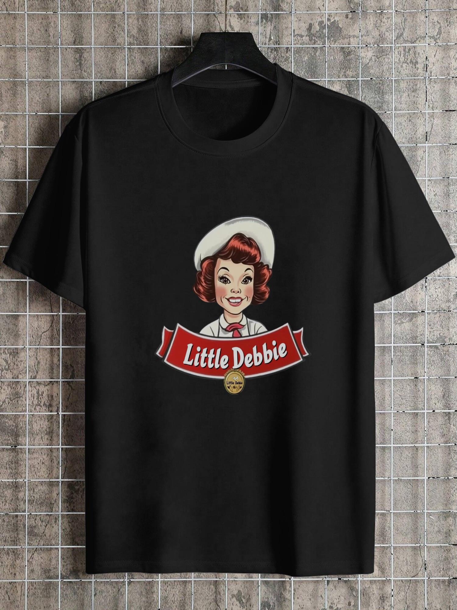 

1pc Vintage Cartoon Graphic T-shirt - 180g Cotton Crew Neck Short Sleeve Tee with Retro Little Debbie Logo Design XXXXL