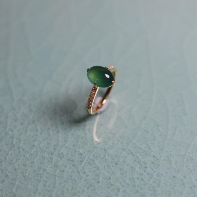 Inele ovale verzi originale din calcedonie Hetian naturală pentru femei, de înaltă calitate, noi, simple, clasice, bijuterii pentru petrecere, cină