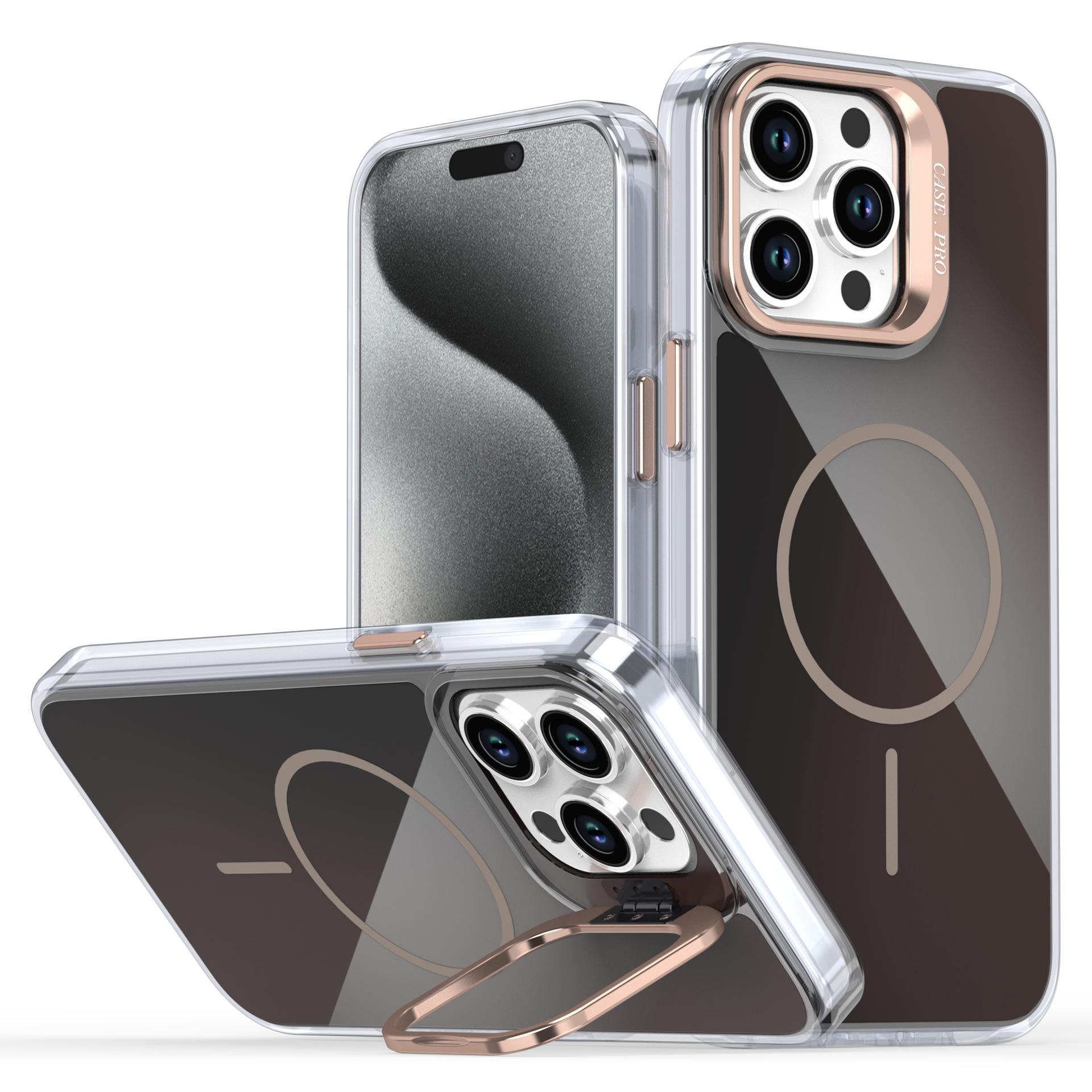 

For iPhone 15 Pro Max Case Compatible with MagSafe TPU+Acrylic Gradient Phone Cover with Kickstand Desert Gold