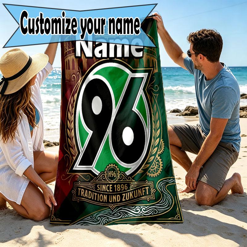Custom Name Personalized Hannover 96 Football Print Beach Towel, for Trip Camping Beach Party Home Decor, Birthday Gift for Family & Friends