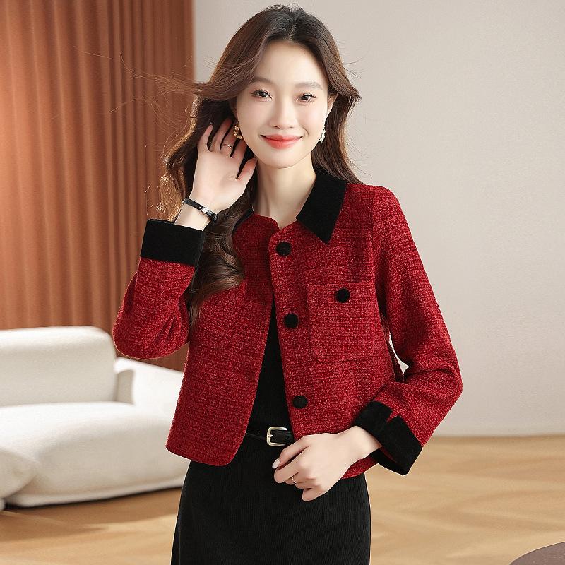 Genuine French Lapel Jacket: Women's Autumn/Winter Angora Red Wool Coat