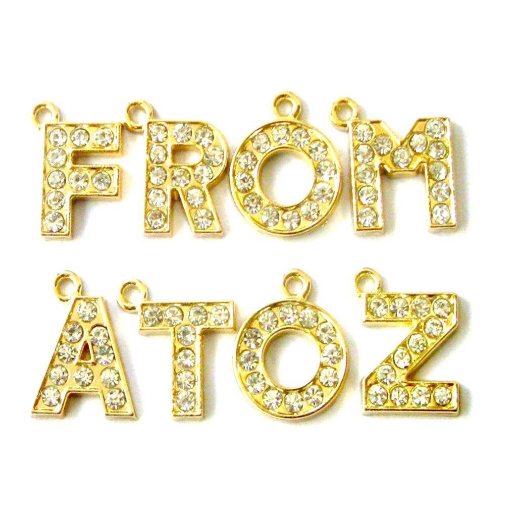 Fashionable Sparkling Stylish Rhinestones Letter Charm Set of 26 Gold Tone Letter Pendants Portable for Jewelry Making