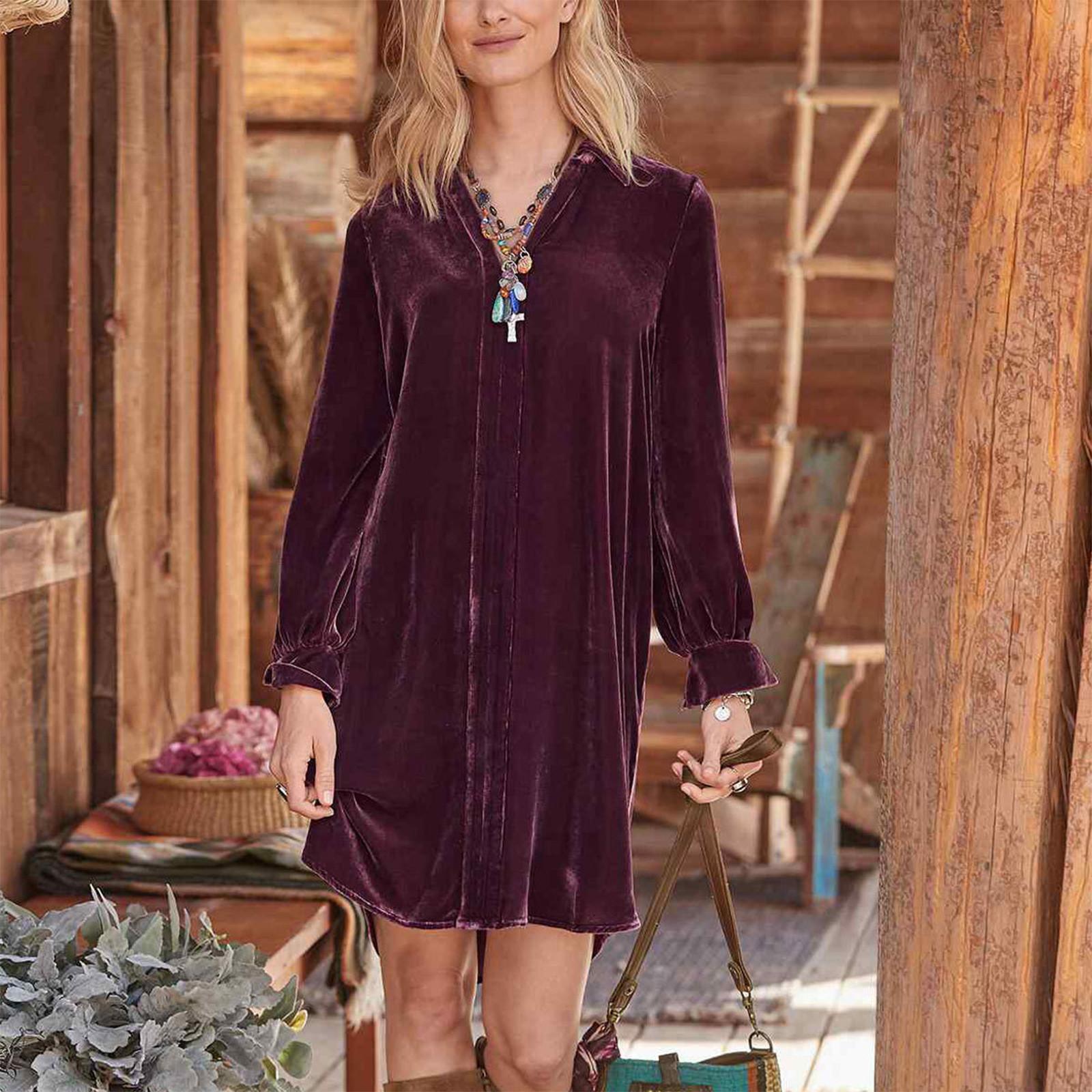 

Женское модное однотонное повседневное платье с длинным рукавом и v-образным вырезом в стиле пэчворк, золотое бархатное платье XL винный