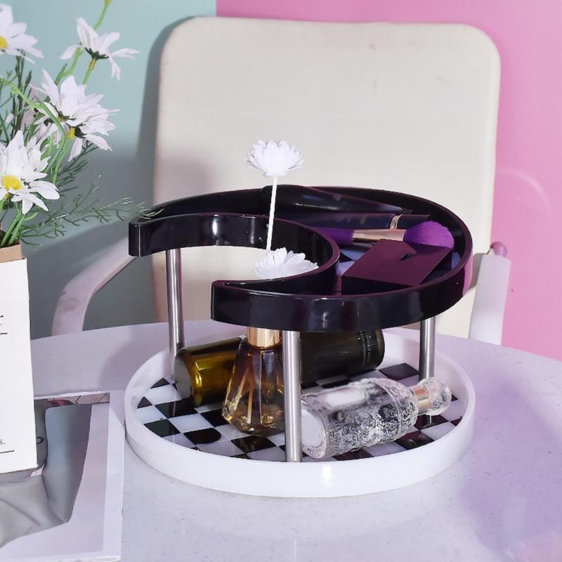 2 Tier Resin Tray Molds Round/Moon Epoxy Resin Casting Mold for DIY Makeup Tools Trinkets Jewelry Storage Box Making