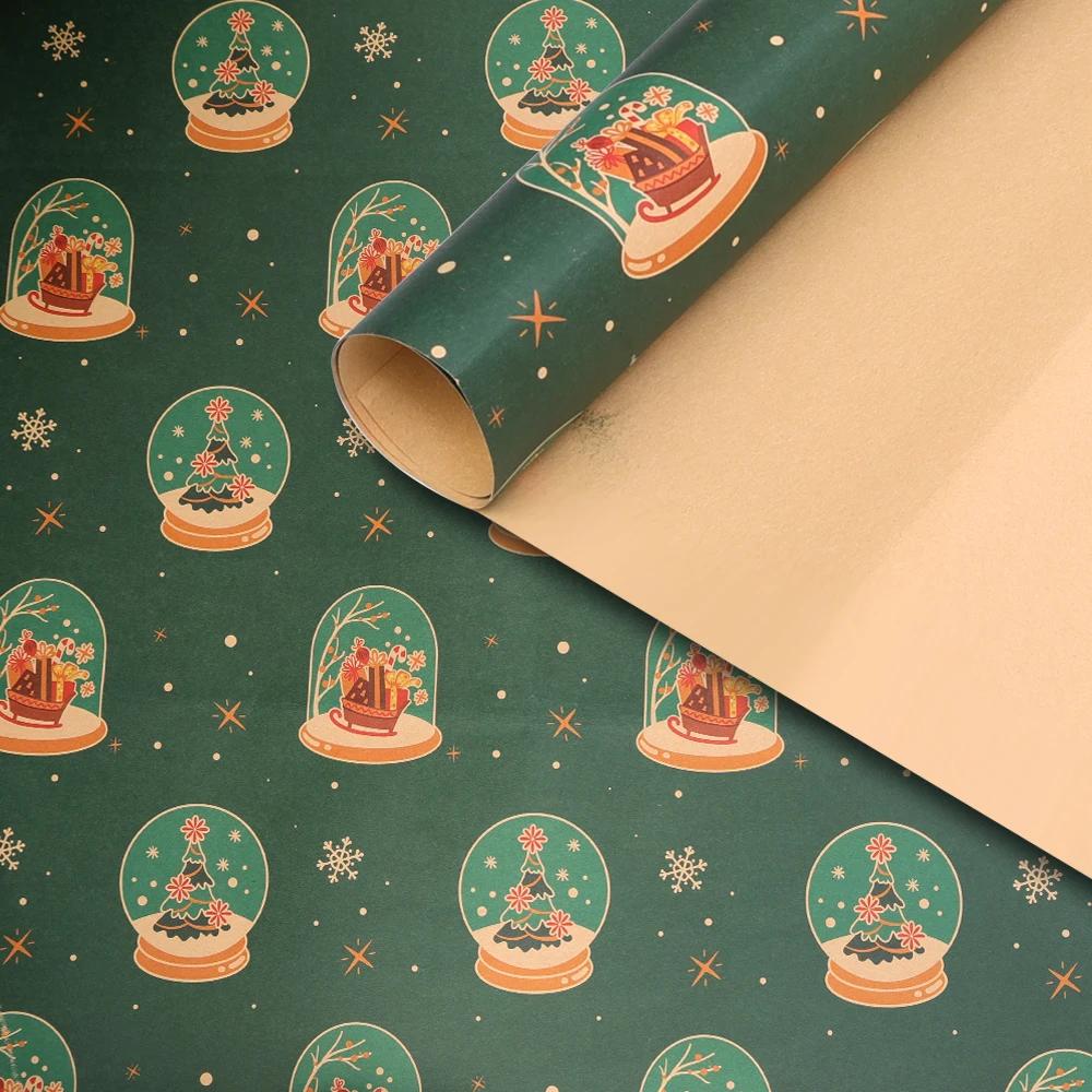 5Pcs Christmas Wrapping Paper Gifts Wrapping Paper Diy Packing Craft Cartoon Printed Kraft Paper Xmas Wedding Party Decor Paper