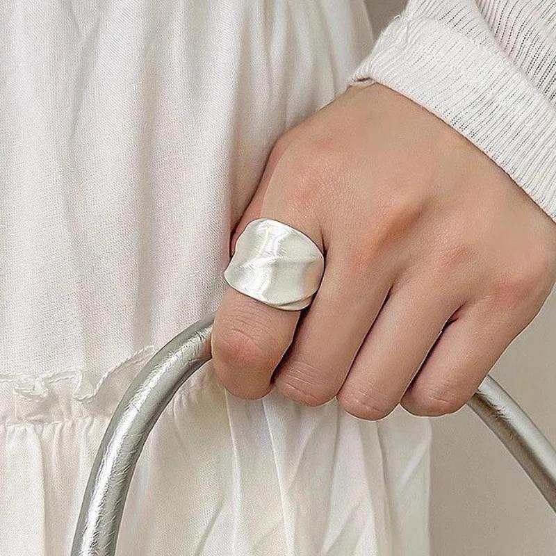 Silver Plating Brushed Geometric Opening Rings for Women Trendy Exaggerated Fashion  Minimalist Accessories
