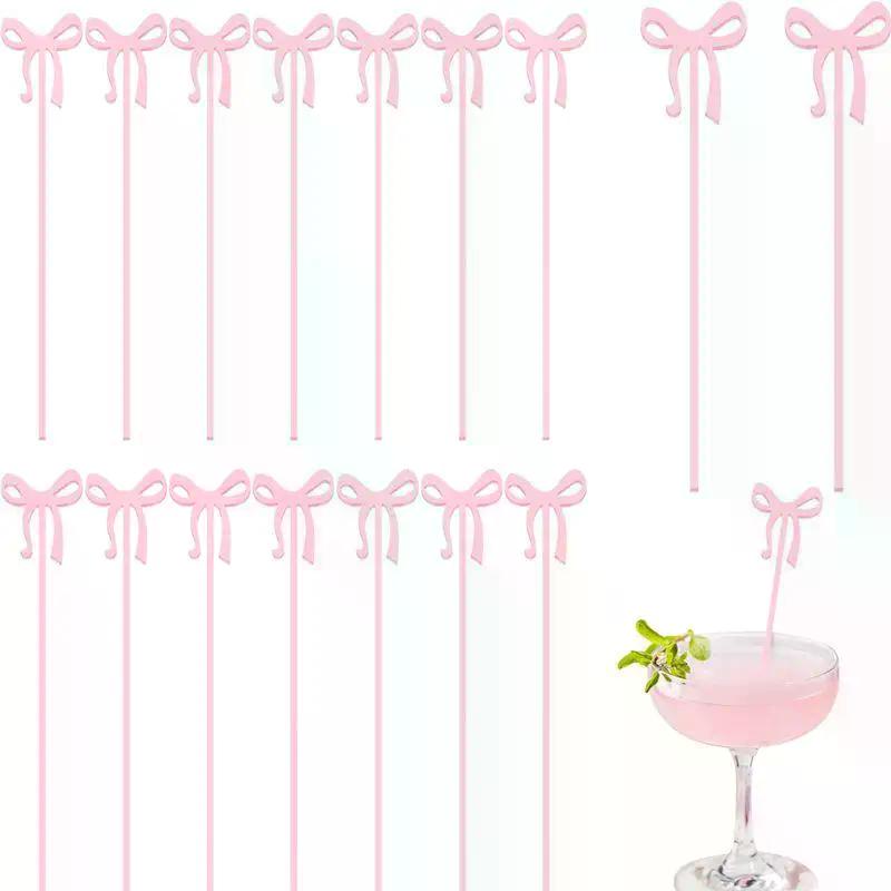 10Pcs Cocktail Stirrers Bow Drink Stirrers Fruit Food Picks Cocktail Stirrers Suitable For Bow Theme Party Birthday Wedding