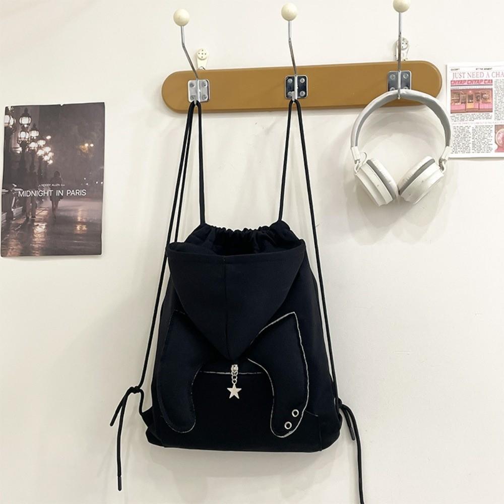 Large Capacity Hoodie Design Schoolbag Ox Horn Drawstring Bag Simple Hooded Backpack Gift