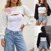 Autumn And Winter Short Long-Sleeved Top Solid Color Knitted Sweater Women'S Flower Decorative Blouse