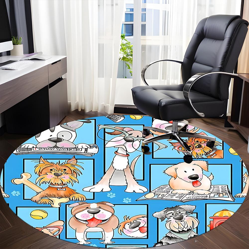 1PC Dogs Pets Office Round Area Rug, Mat Suitable For Office, Under Office Chairs Bedroom Living Room Home Decor, Room Deco