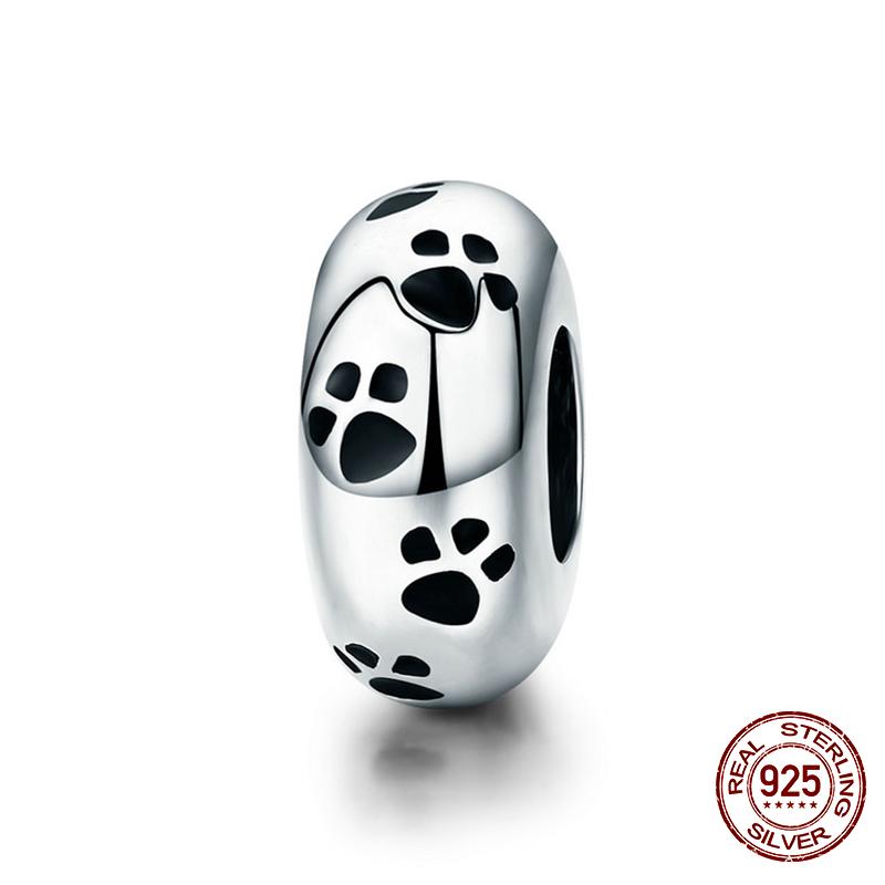 WOSTU 100% 925 Silver Cute Kitty Black Cat Charms Animal Bead for Women Fit DIY Bracelet Necklace Jewelry Gift
