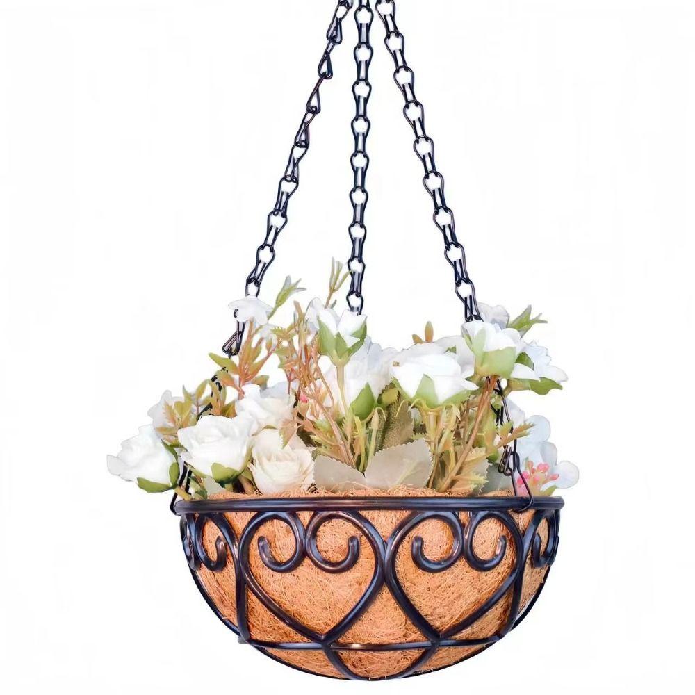 

European Chain Hanging Basket Coconut Brown Round Planters Basket Fashion Flowerpot