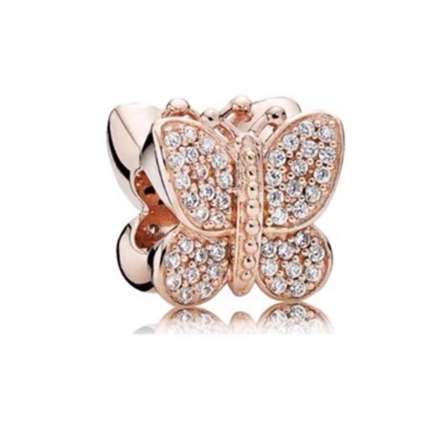Brillante Europeo Bricolaje Serie Oro Rosa Chapado Flor BOO Colgante Clip Pata Corazón Cuenta Ajuste Pulsera Plata Joyería Regalos