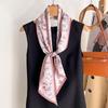 Summer Fashion Double-sided Heterochrome Flower Pattern Printed Silk Scarf Female Imitation Silk Thin and Narrow Long Scarf Elegant Accessories