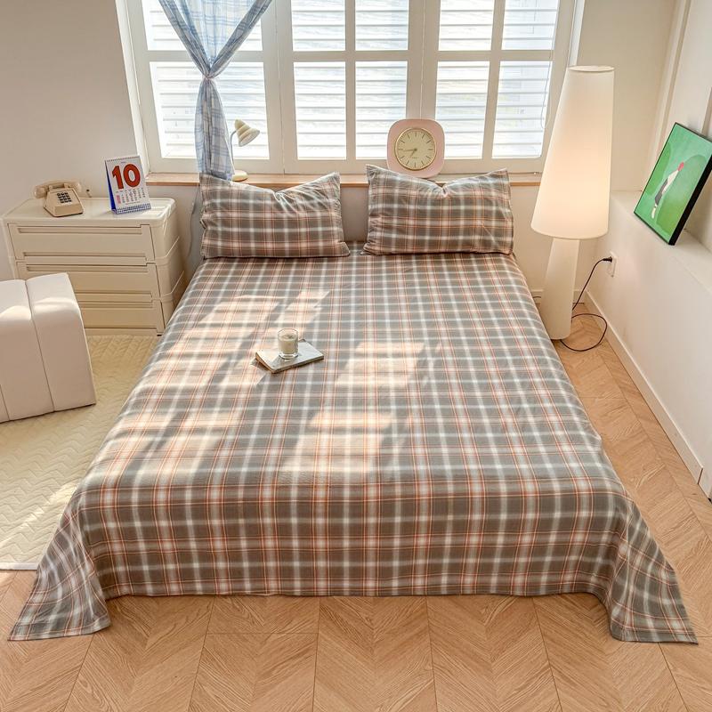 New Class A Yarn-Dyed Sheets Simple Solid Color Lattice Single-Piece Sheets Skin-Friendly And Soft