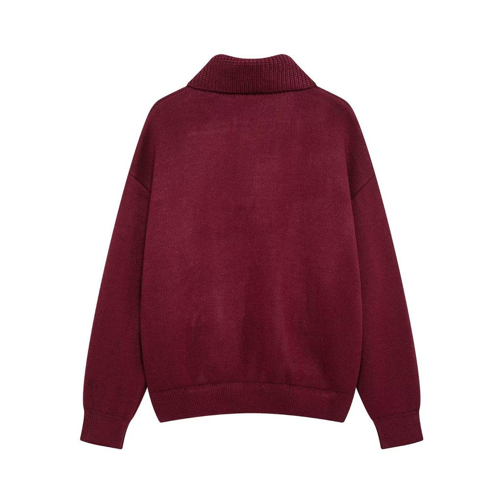 Evropský a americký styl dámský kardiganový svetr s dlouhým rukávem a límečkem na zapínání 2025