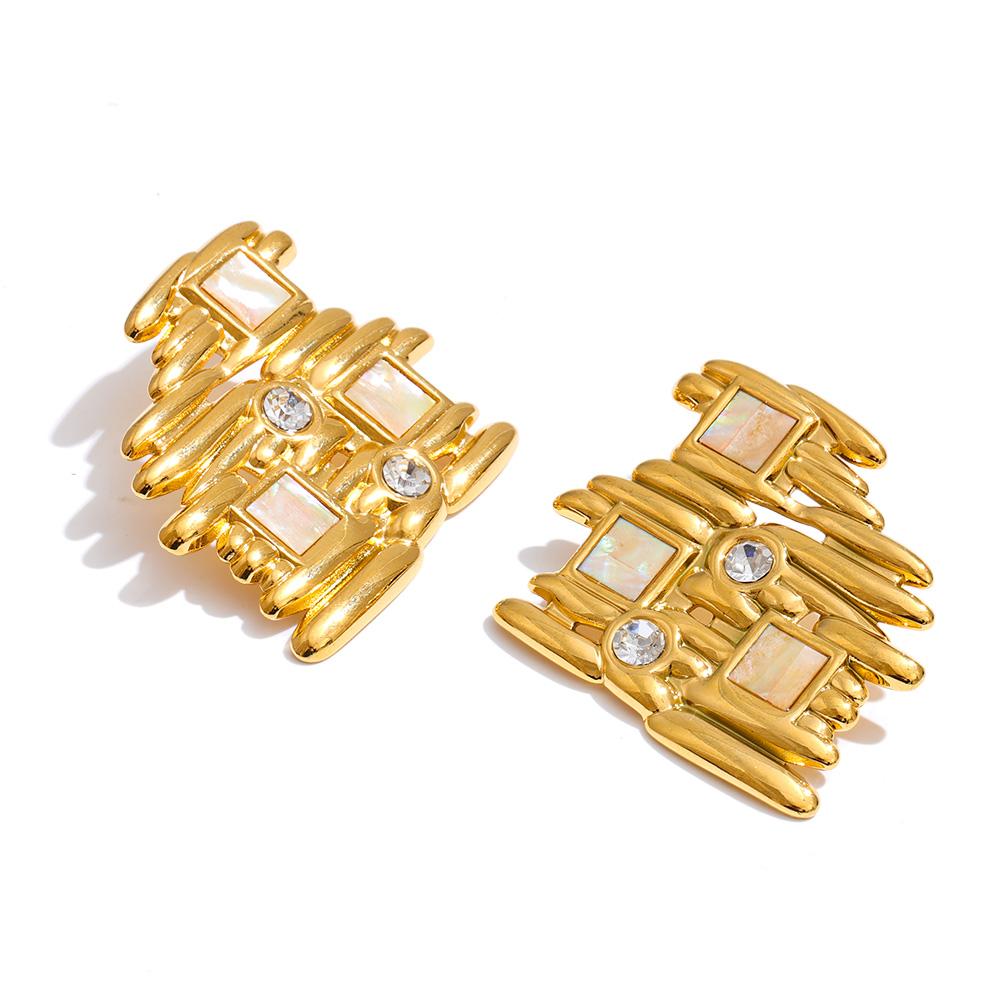 Yhpup Stylish Unique Stainless Steel Zirconia Geometric Stud Earrings Trending 2025 Trade Jewelry Tarnish Resistant