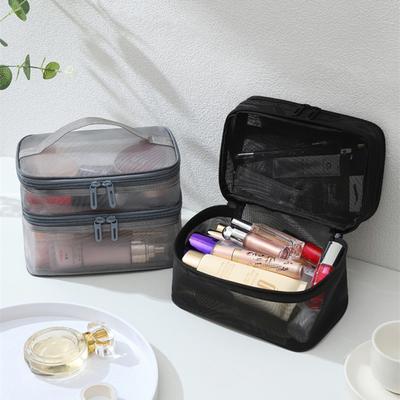 Nylon Große Kapazität Tragbare Netz Einzel- und Doppelschicht Make-up Tasche, Netz Waschtasche, Kosmetik Aufbewahrungstasche