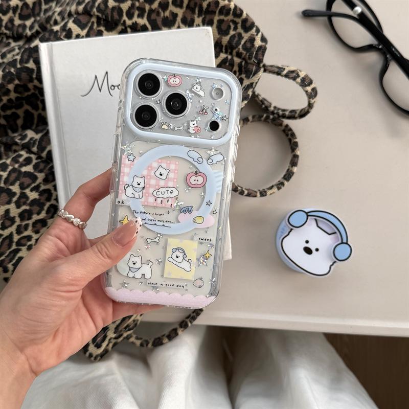

Sequin West Highland Dog Illustration Headphones Magnetic Phone Case for iPhone 17/16 Pro Max/15 Pro iPhone 16 Pro