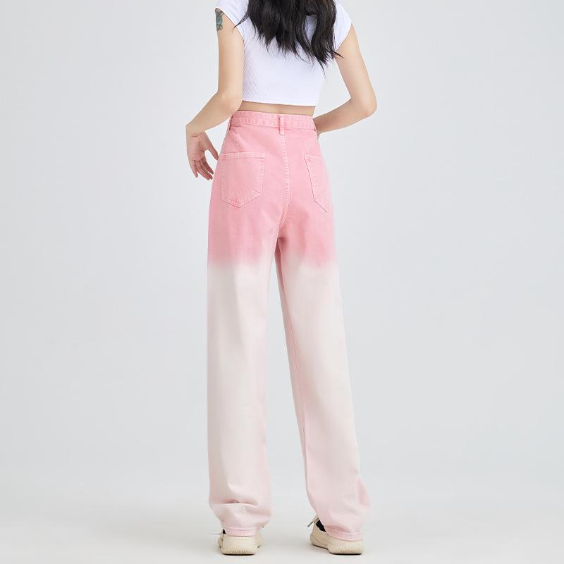 New High Waisted Jeans Pink Casual Pants for Women