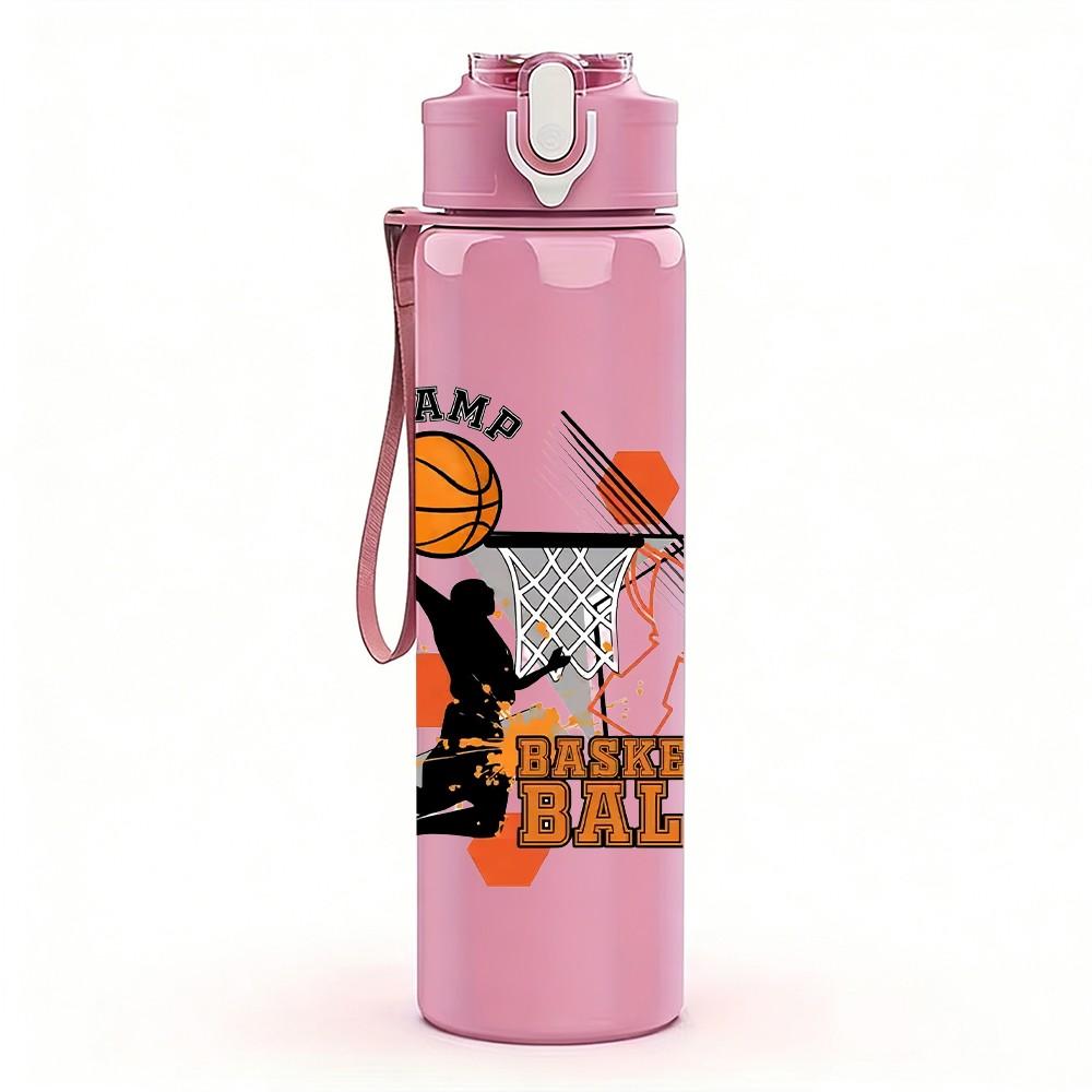 1PC Basketball Sports Logo Print 750ml Color Plastic Sports Water Bottle Leakproof Flip Straw Lid Suitable for Sports Office Home Use