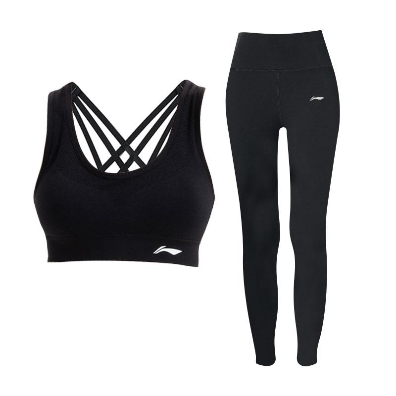 

Li Ning Облягаючий Амортизуючий Дихаючий Фітнес-комплект Жіночий Спортивний одяг Чорний ZHMB002-1+ZHMU045-1 L