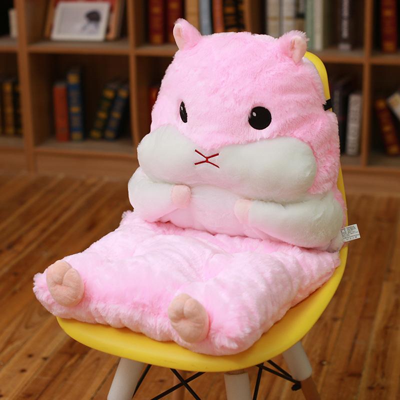 Coussin de siège en peluche pour hamster 40X75cm Articulé avec fermeture éclair Peluche Animal de dessin animé Coussin chaud d'hiver Décoration de chaise Cadeau rose