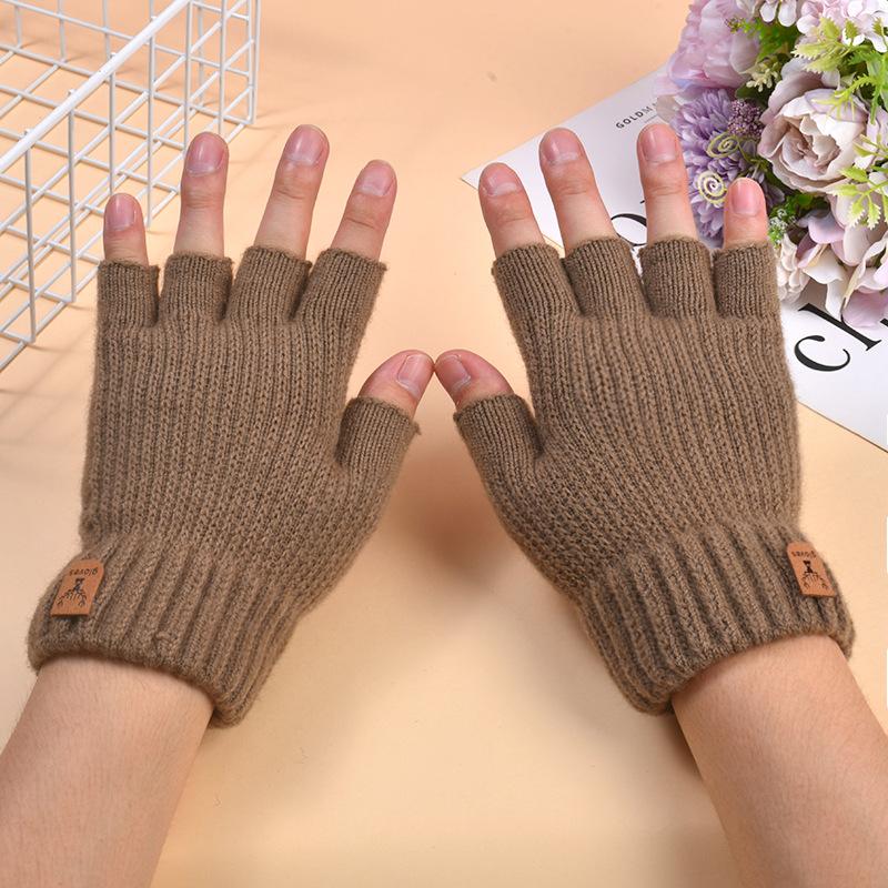 Winter gloves men's plush thickened warm winter gloves men's plush wool knitted gloves