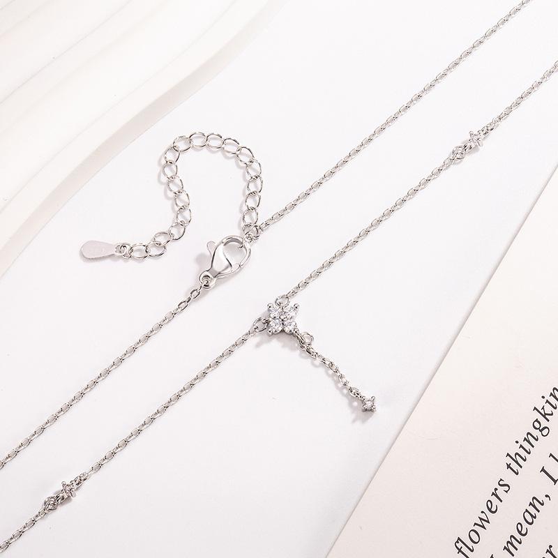 

925 Sterling Silver Jewelry Luxury Crystal Flower Tassel Chains Necklace for Women Homme Luxury Wedding Party Gift серебряный