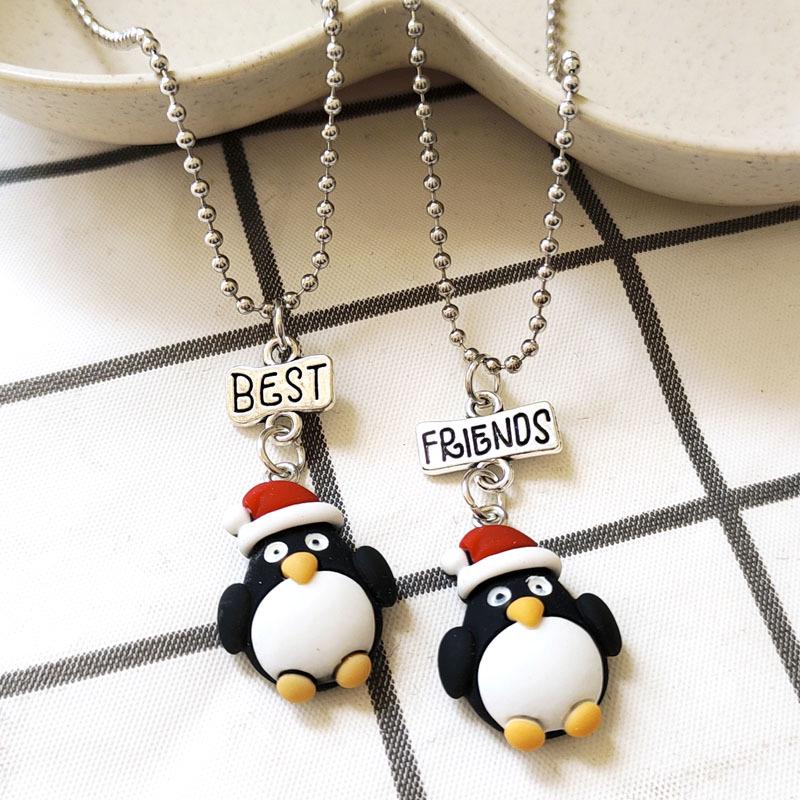 Kinder Cartoon Pinguin Harz Halskette Set - Beste Freunde BFF Schmuck für Weihnachten