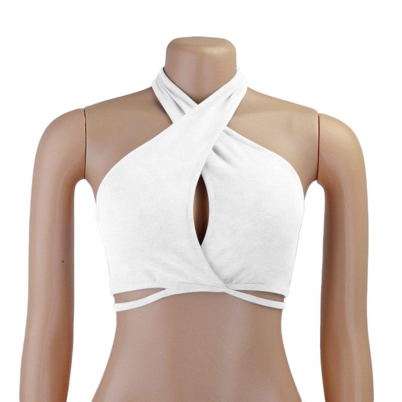 Débardeur Sexy pour Filles Épaules Dénudées Croisé Dos Nu Camisole Crop Top Femme Bandage Sans Manches Gilet Court