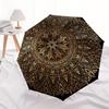 Golden Mandala Pattern Circular  Umbrella, Portable 3 Fold Compact Umbrella for Men & Women,S185
