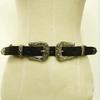Faux Leather Belt with Double Floral Embossed Buckle Vintaje Women's Silver, As Described