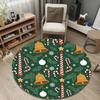 Round Floor Mat Gold Christmas Bell Candy Cane Pine Bauble Living Room Decor