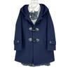 Navy Blue Hooded Woolen Coat: Women's Autumn/Winter College Style with Thick Cotton Padding and Toggle Closure.