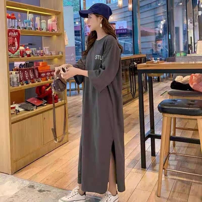 Loose-fitting Large-sized Round-neck Short-sleeved T-shirt Skirt, Long Summer New Style Laid-back Dress, Women's Over-the-knee Nightgown