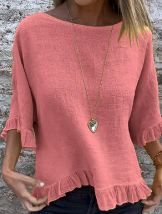 2025 Women's Cotton Linen Loose Fit Short Sleeve Shirt - European & American Style