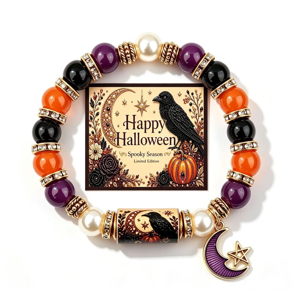 Beaded Halloween Beaded Bracelet Handmade Pumpkin Ghost Bead Jewelry  For Women Men