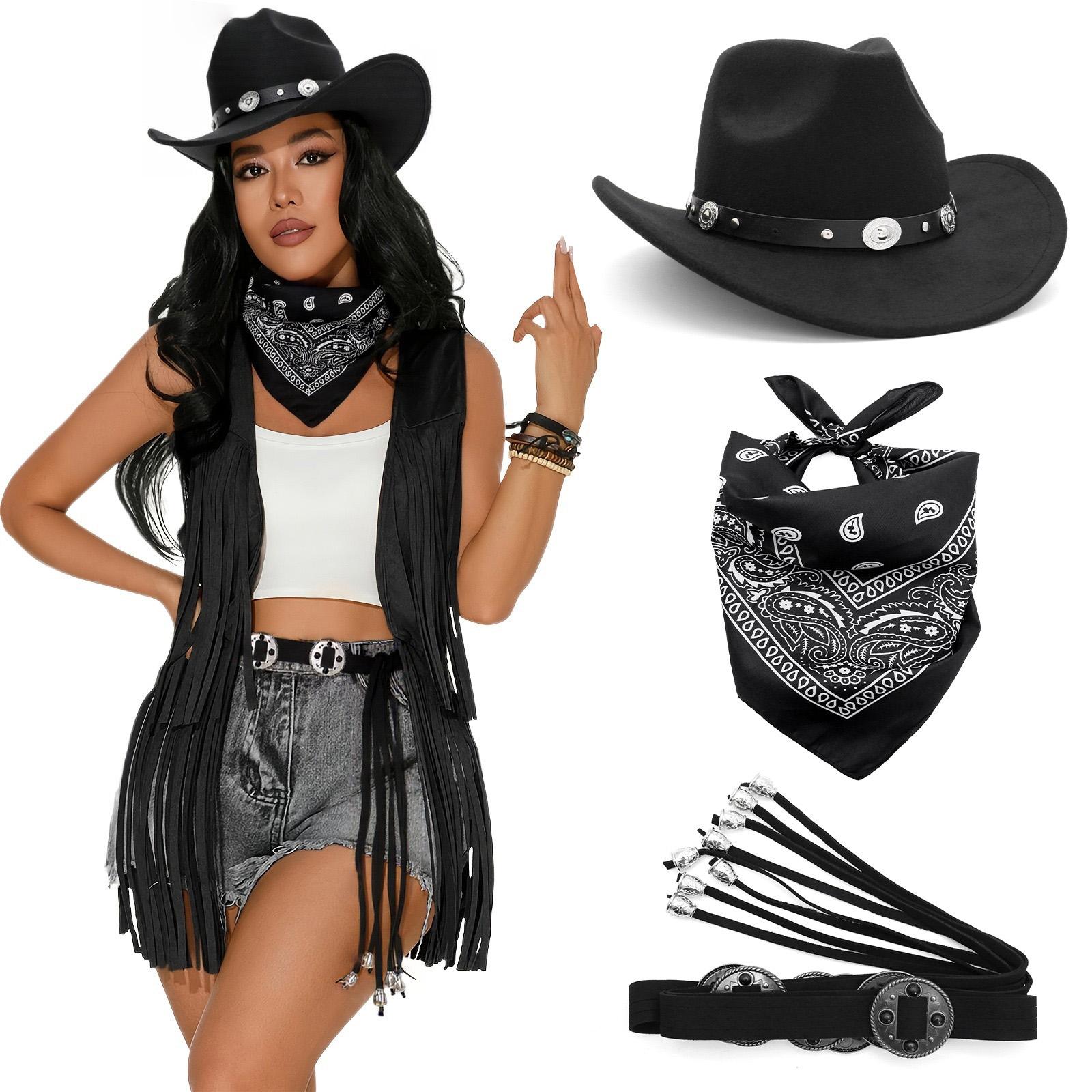 

Women Bohemian Western Cowgirl Costume Set With Red Scarf Belt And For Themed Parties Halloween 3