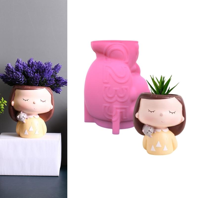 1/2Head-Planter Silicone Mold Face Flower Pot Concrete Mold Face Statue Planter Mold Face Flower Vase Epoxy Casting Mold