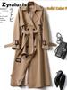 Gabardina Larga para Mujer Otoño Primavera Estilo Coreano Petite Estilo Británico Abrigo Vestido por Encima de la Rodilla Chaqueta